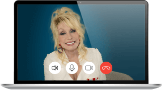 Zoom call on a Laptop with Dolly Parton